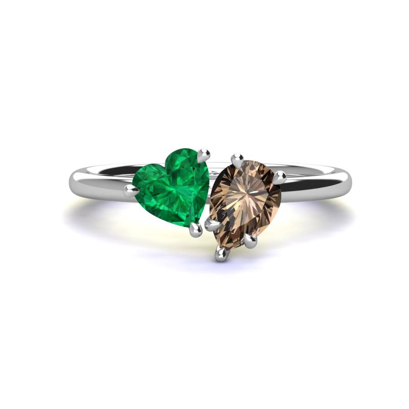 Sasha Heart Shape Lab Created Emerald & Pear Shape Smoky Quartz 2 Stone Duo Ring 