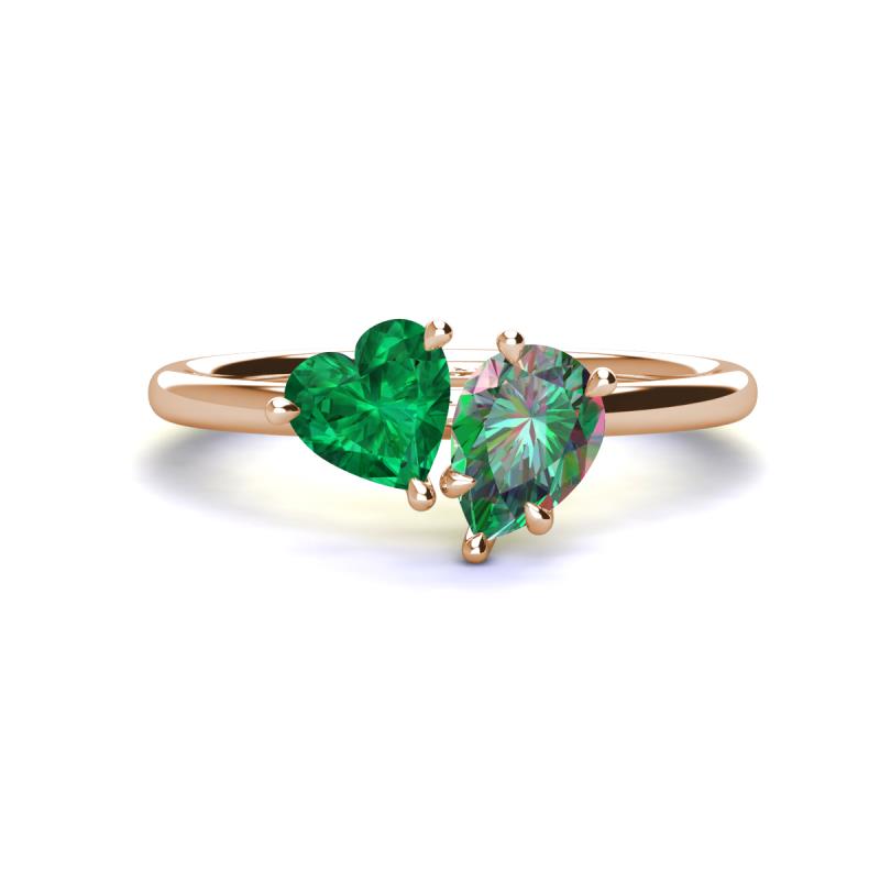 Sasha Heart & Pear Shape Created Emerald & Created Alexandrite 2 Stone Duo Ring 