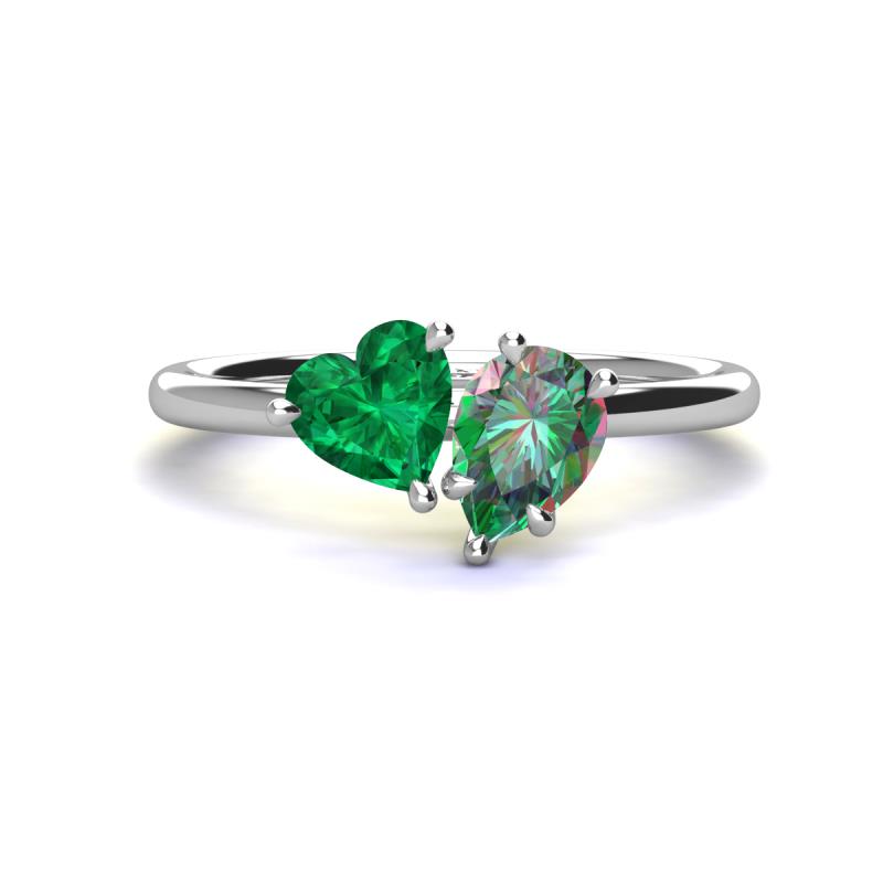Sasha Heart & Pear Shape Created Emerald & Created Alexandrite 2 Stone Duo Ring 