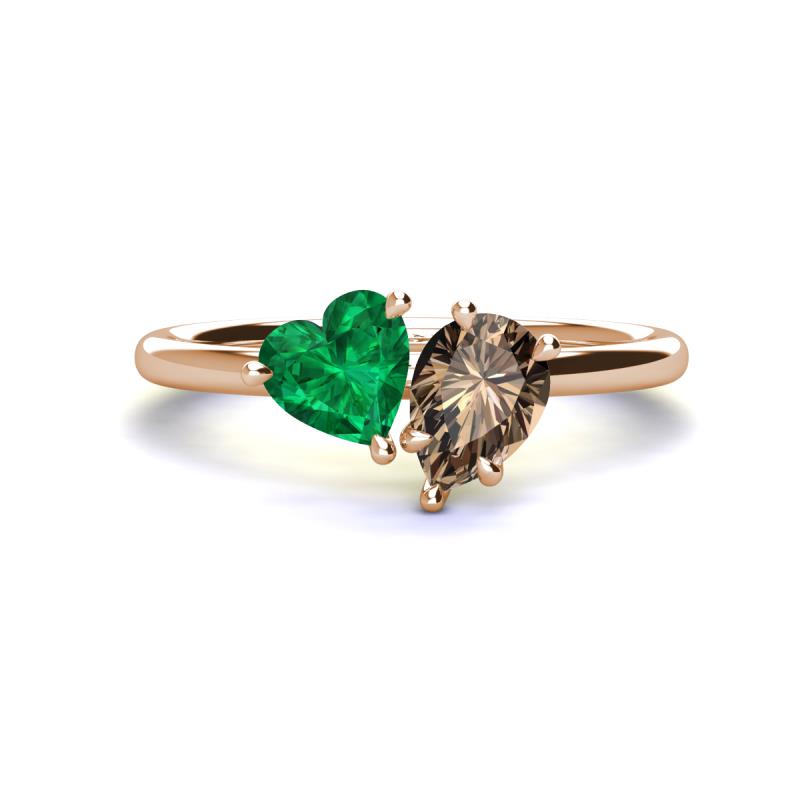 Sasha Heart Shape Lab Created Emerald & Pear Shape Smoky Quartz 2 Stone Duo Ring 