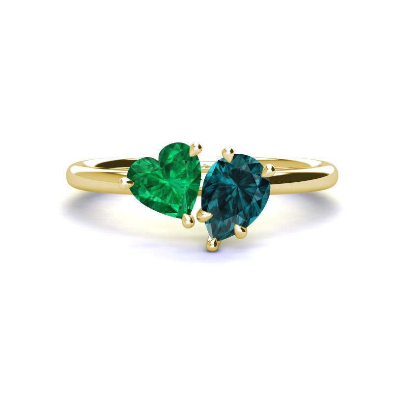 Sasha Heart Shape Lab Created Emerald & Pear Shape London Blue Topaz 2 Stone Duo Ring 