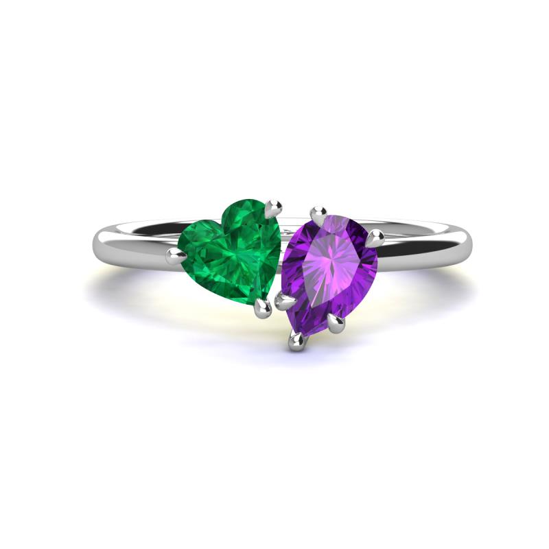 Sasha Heart Shape Lab Created Emerald & Pear Shape Amethyst 2 Stone Duo Ring 