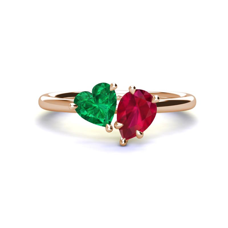 Sasha Heart & Pear Shape Created Emerald & Created Ruby 2 Stone Duo Ring 