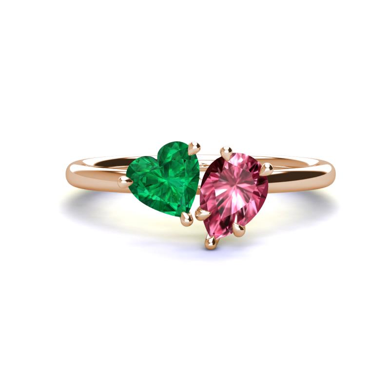Sasha Heart Shape Lab Created Emerald & Pear Shape Pink Tourmaline 2 Stone Duo Ring 