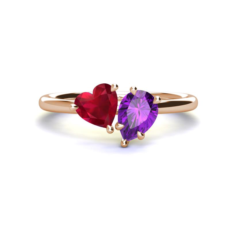 Sasha Heart Shape Lab Created Ruby & Pear Shape Amethyst 2 Stone Duo Ring 