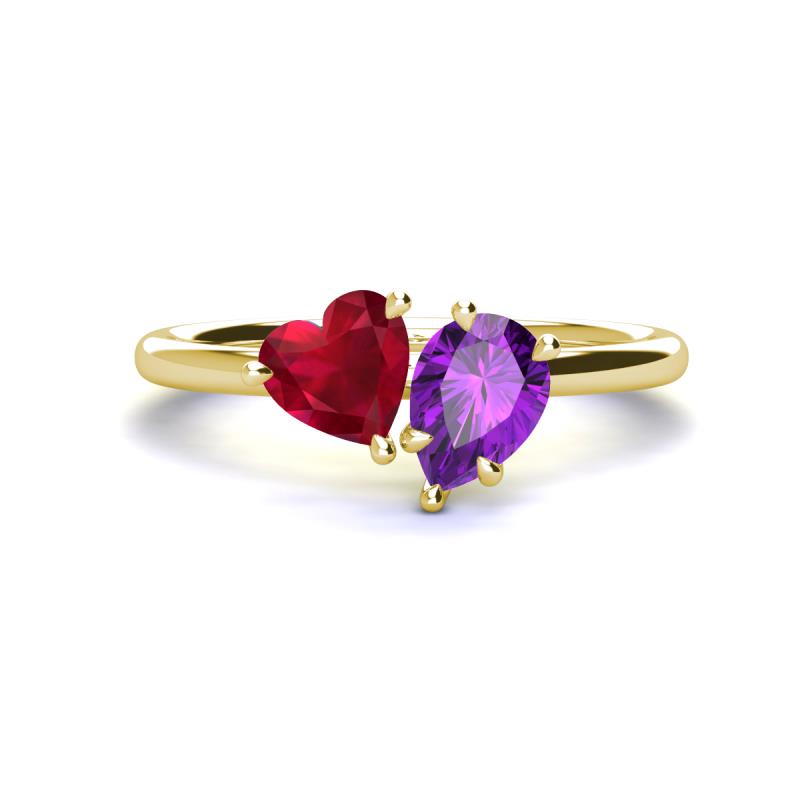 Sasha Heart Shape Lab Created Ruby & Pear Shape Amethyst 2 Stone Duo Ring 