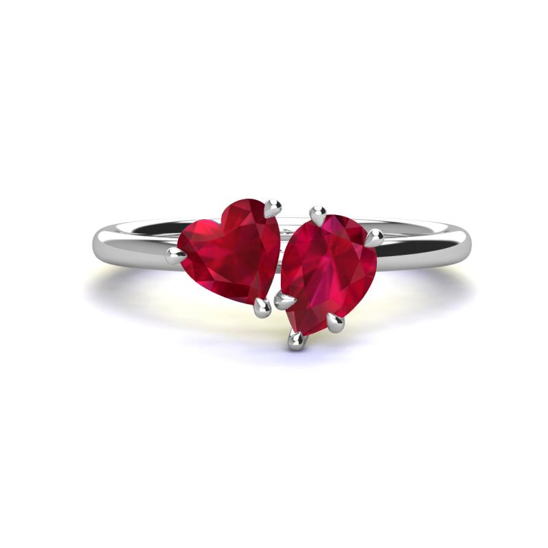 Sasha Heart & Pear Shape Lab Created Ruby 2 Stone Duo Ring 