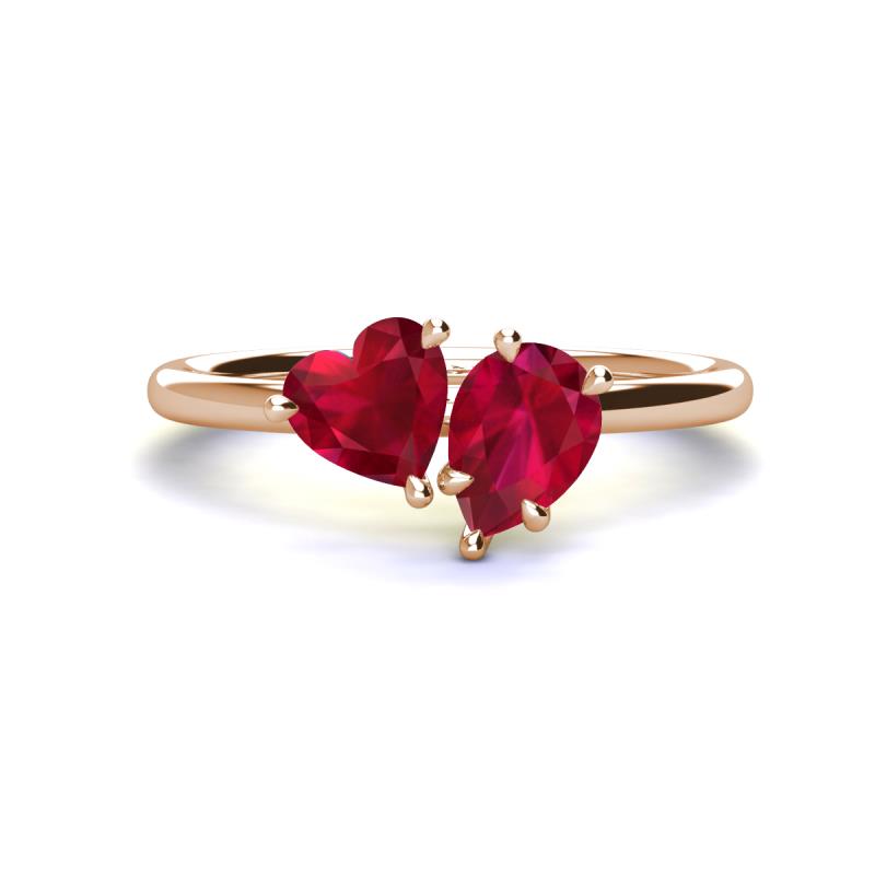 Sasha Heart & Pear Shape Lab Created Ruby 2 Stone Duo Ring 