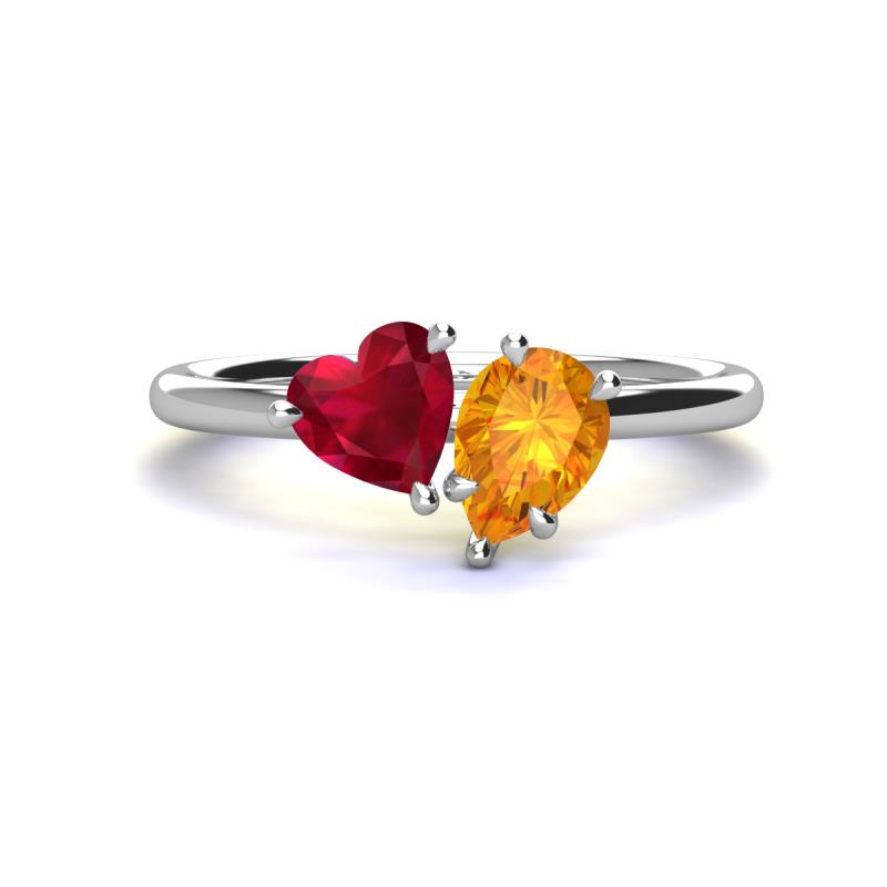 Sasha Heart Shape Lab Created Ruby & Pear Shape Citrine 2 Stone Duo Ring 