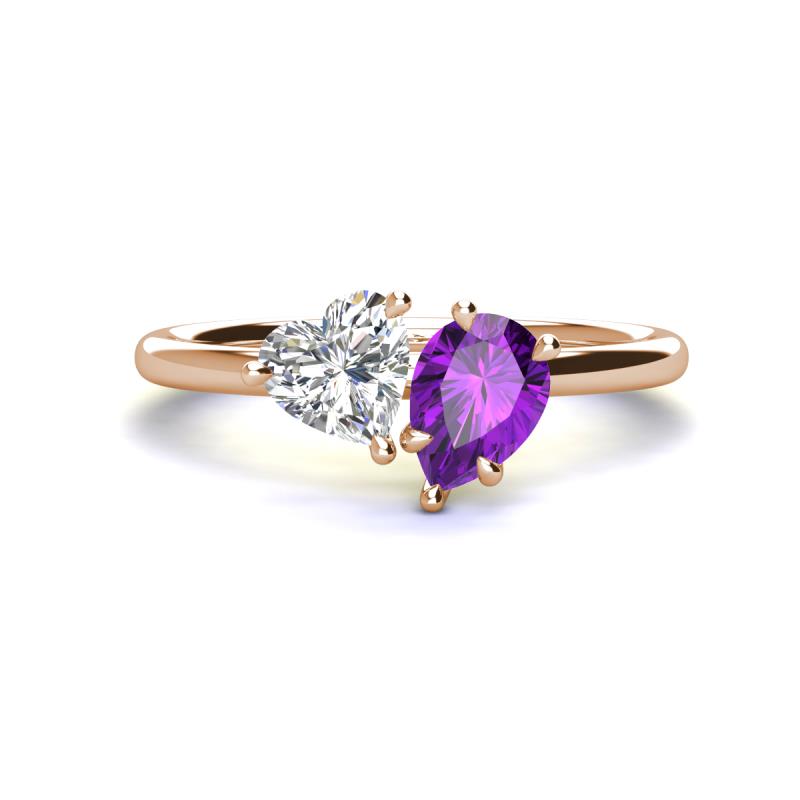 Sasha GIA Certified Heart Shape Diamond & Pear Shape Amethyst Stone Duo Ring 