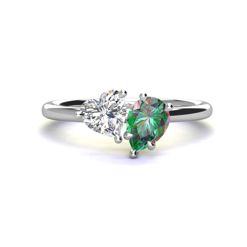 Sasha GIA Certified Heart Shape Diamond & Pear Shape Lab Created Alexandrite 2 Stone Duo Ring 