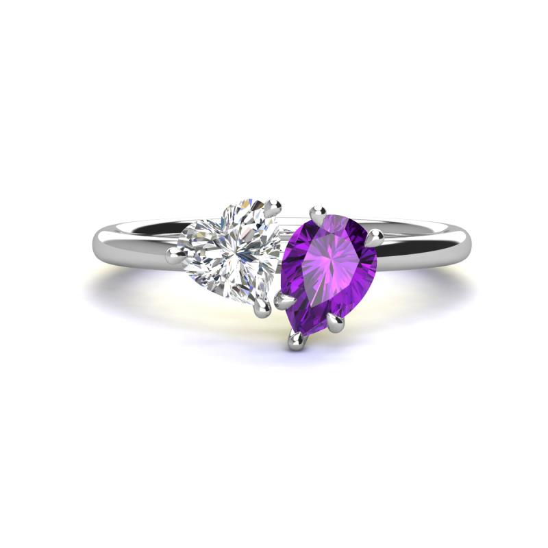 Sasha IGI Certified Heart Shape Lab Grown Diamond & Pear Shape Amethyst Stone Duo Ring 