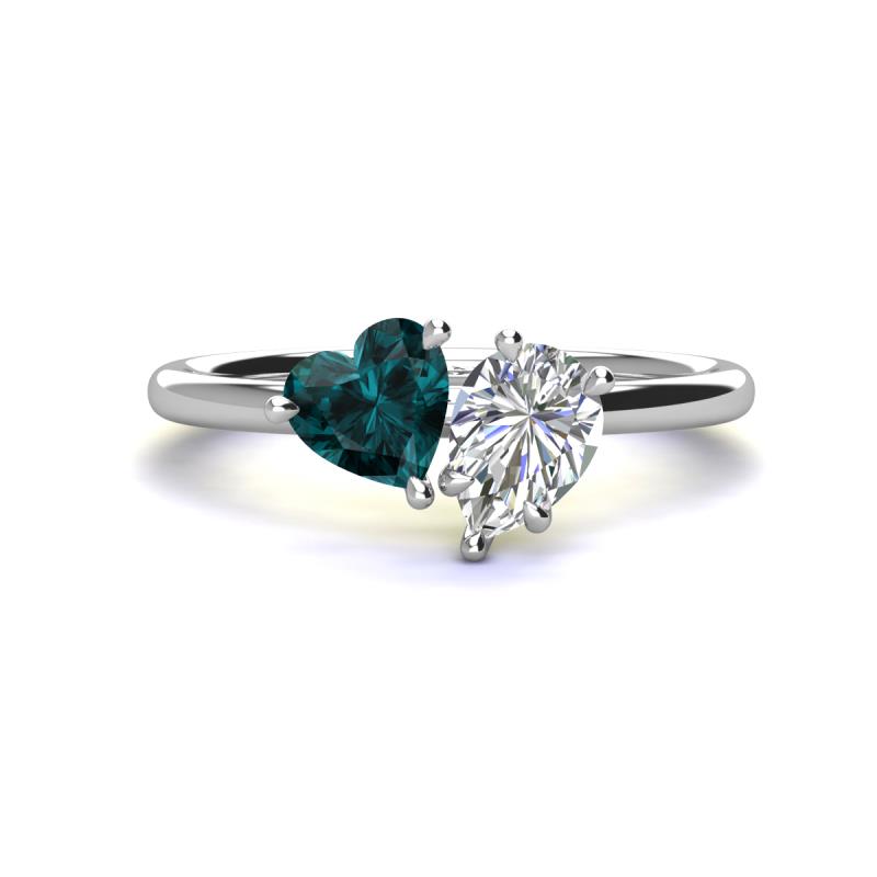 Sasha Heart Shape London Blue Topaz & Pear Shape Forever Brilliant Moissanite 2 Stone Duo Ring 