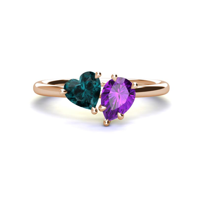 Sasha Heart Shape London Blue Topaz & Pear Shape Amethyst 2 Stone Duo Ring 