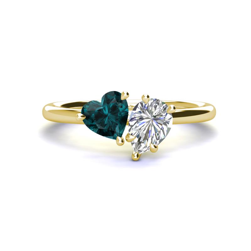 Sasha Heart Shape London Blue Topaz & Pear Shape Forever One Moissanite 2 Stone Duo Ring 