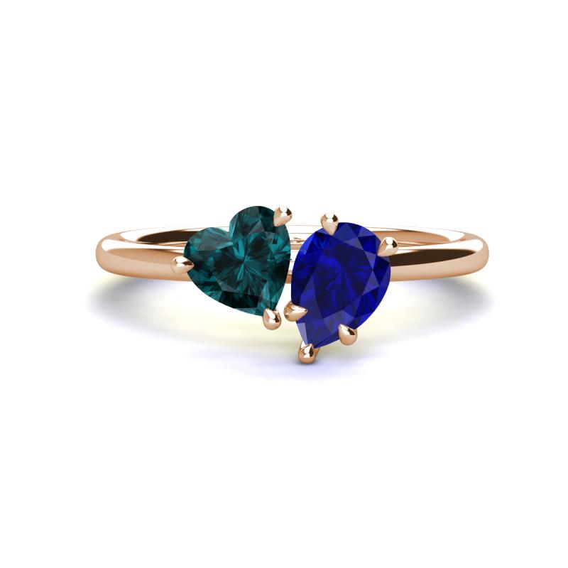 Sasha Heart Shape London Blue Topaz & Pear Shape Lab Created Blue Sapphire 2 Stone Duo Ring 