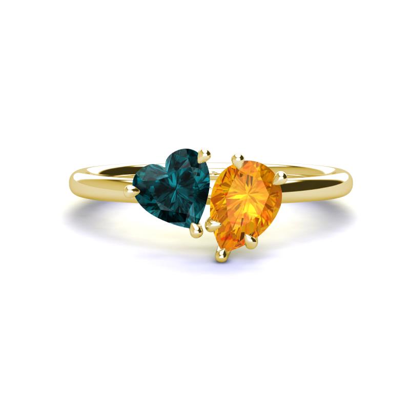 Sasha Heart Shape London Blue Topaz & Pear Shape Citrine 2 Stone Duo Ring 