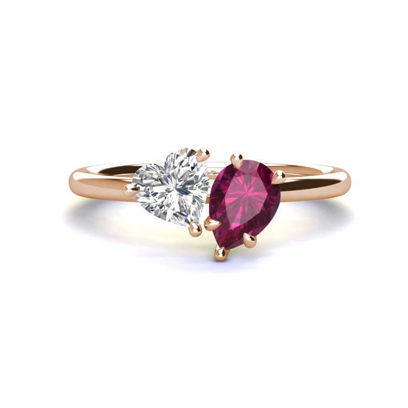 Sasha Heart Shape Forever Brilliant Moissanite & Pear Shape Rhodolite Garnet 2 Stone Duo Ring 