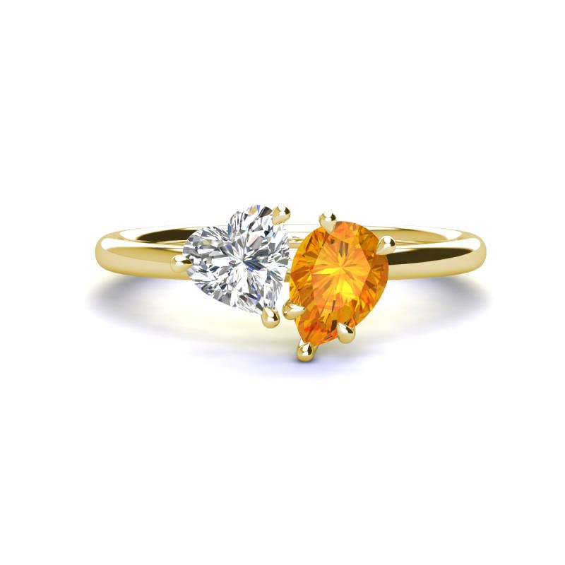 Sasha Heart Shape Forever Brilliant Moissanite & Pear Shape Citrine 2 Stone Duo Ring 
