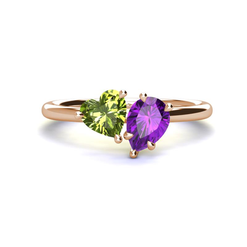 Sasha Heart Shape Peridot & Pear Shape Amethyst 2 Stone Duo Ring 