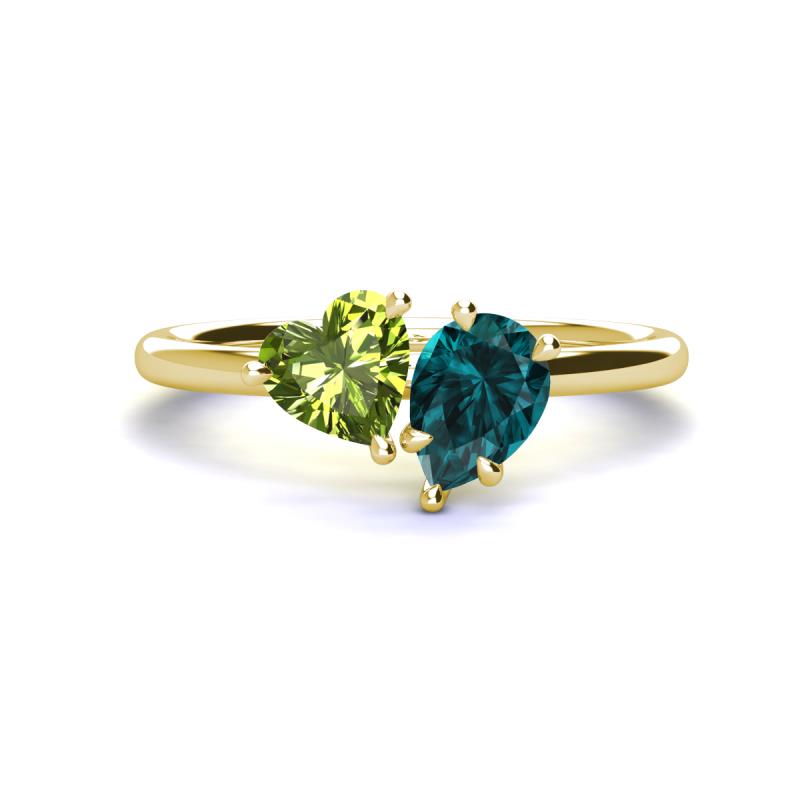 Sasha Heart Shape Peridot & Pear Shape London Blue Topaz 2 Stone Duo Ring 