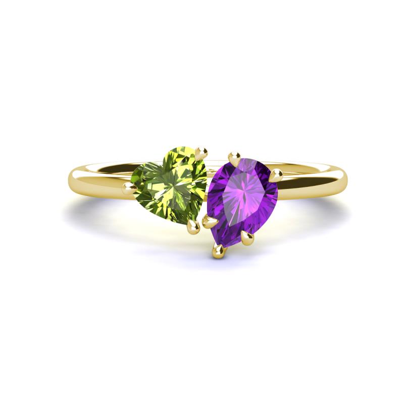 Sasha Heart Shape Peridot & Pear Shape Amethyst 2 Stone Duo Ring 