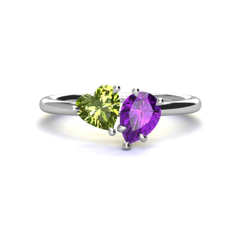 Sasha Heart Shape Peridot & Pear Shape Amethyst 2 Stone Duo Ring 