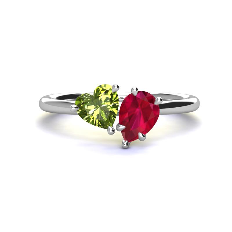 Sasha Heart Shape Peridot & Pear Shape Lab Created Ruby 2 Stone Duo Ring 