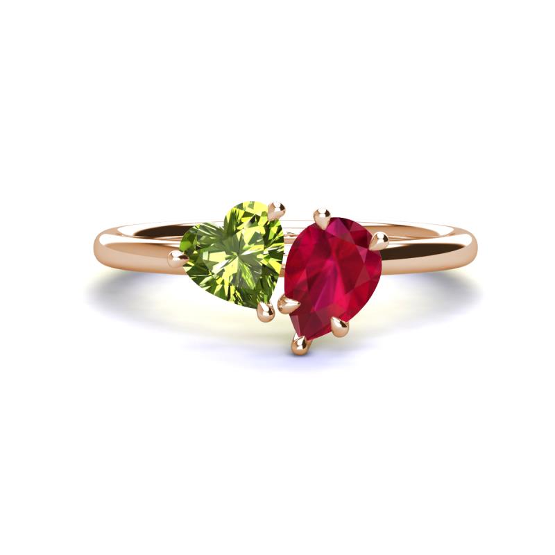 Sasha Heart Shape Peridot & Pear Shape Lab Created Ruby 2 Stone Duo Ring 