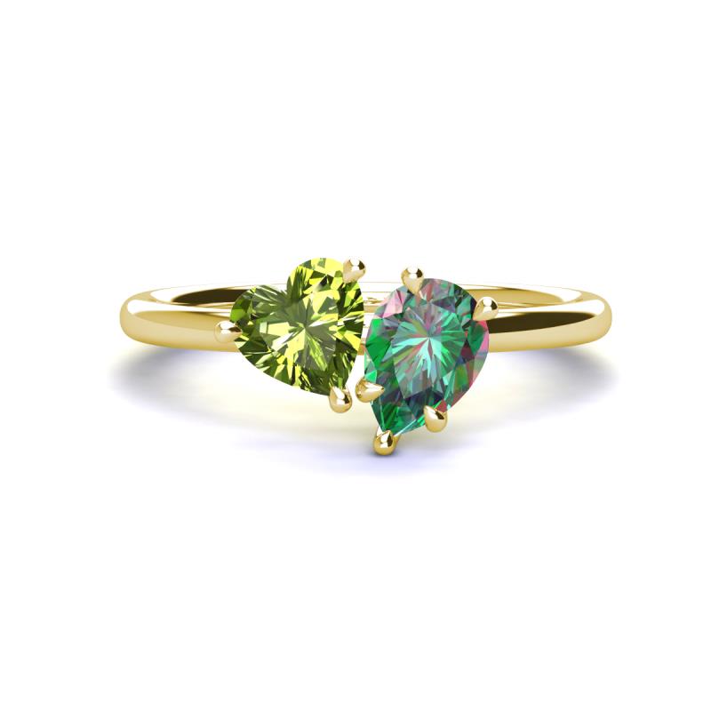Sasha Heart Shape Peridot & Pear Shape Lab Created Alexandrite 2 Stone Duo Ring 