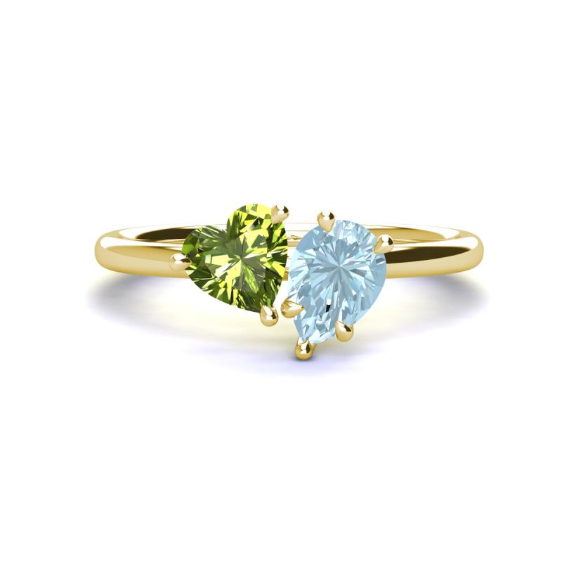 Sasha Heart Shape Peridot & Pear Shape Aquamarine 2 Stone Duo Ring 