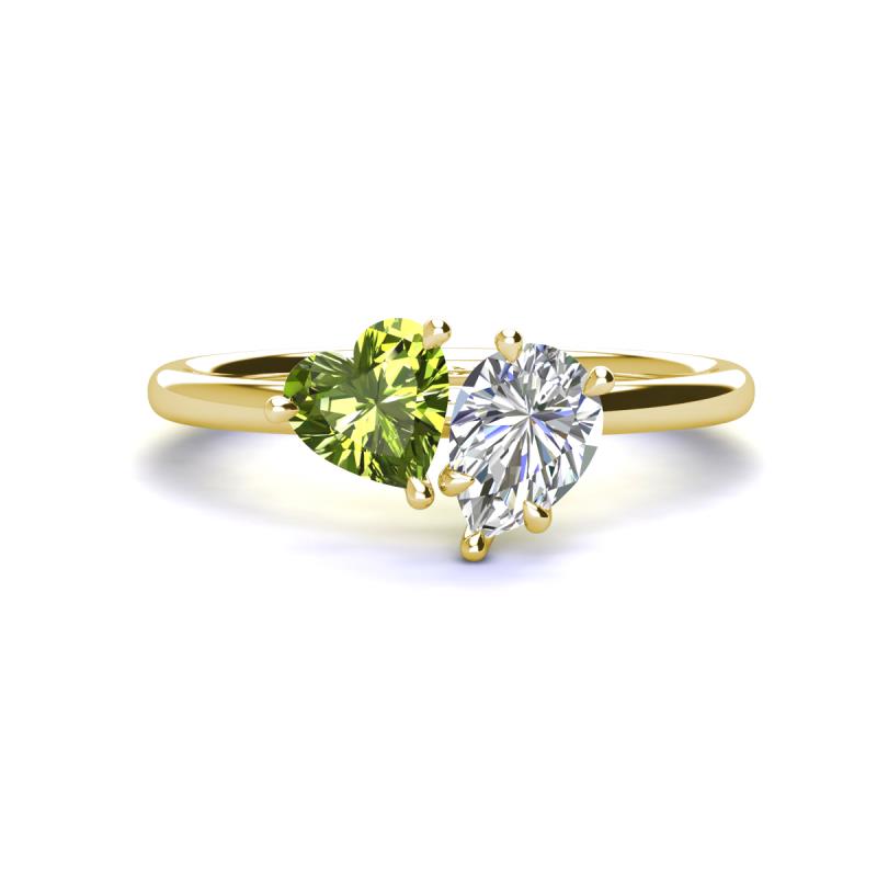 Sasha GIA Certified Pear Shape Diamond & Heart Shape Peridot 2 Stone Duo Ring 
