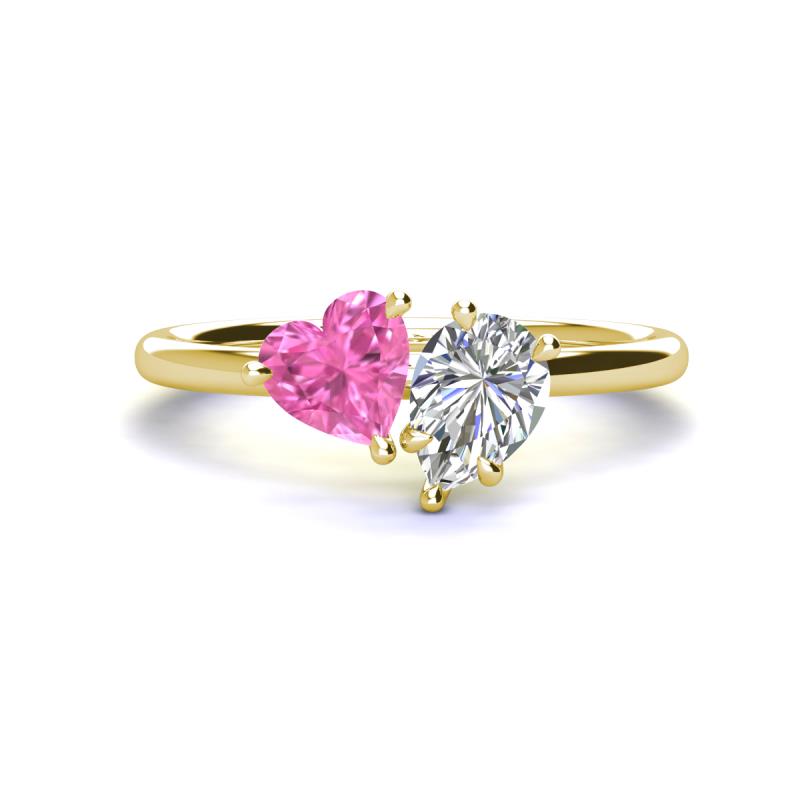 Sasha IGI Certified Pear Shape Lab Grown Diamond & Heart Shape Lab Created Pink Sapphire 2 Stone Duo Ring 