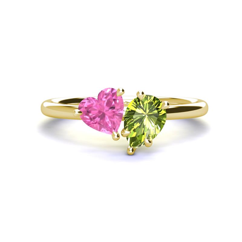 Sasha Heart Shape Lab Created Pink Sapphire & Pear Shape Peridot 2 Stone Duo Ring 