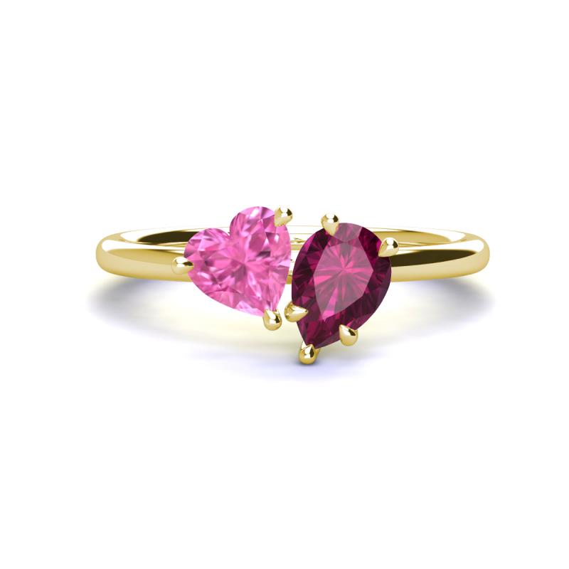 Sasha Heart Shape Lab Created Pink Sapphire & Pear Shape Rhodolite Garnet 2 Stone Duo Ring 