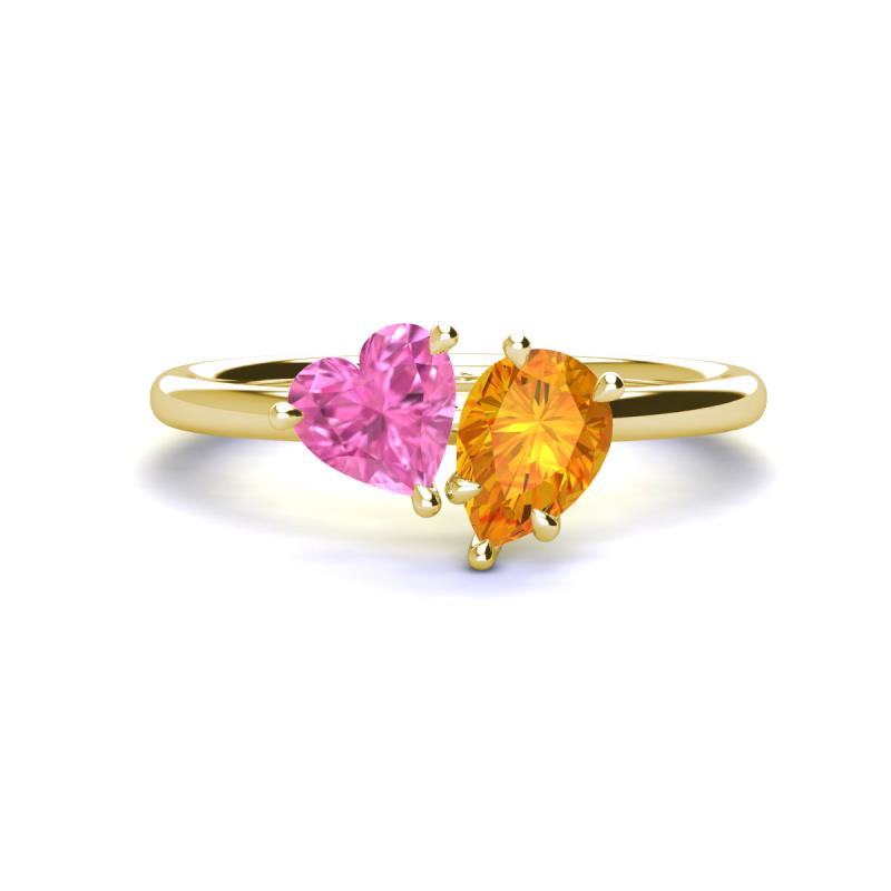 Sasha Heart Shape Lab Created Pink Sapphire & Pear Shape Citrine 2 Stone Duo Ring 