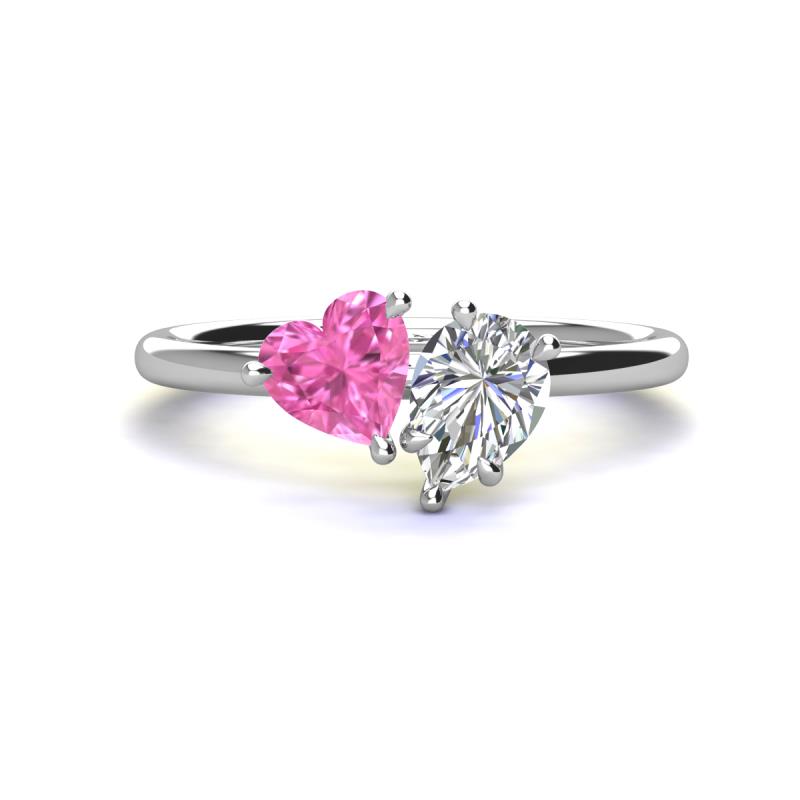 Sasha Heart Shape Lab Created Pink Sapphire & Pear Shape Forever Brilliant Moissanite 2 Stone Duo Ring 
