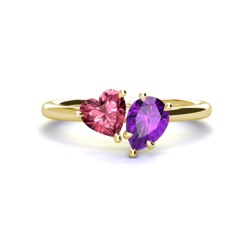 Sasha Heart Shape Pink Tourmaline & Pear Shape Amethyst 2 Stone Duo Ring 