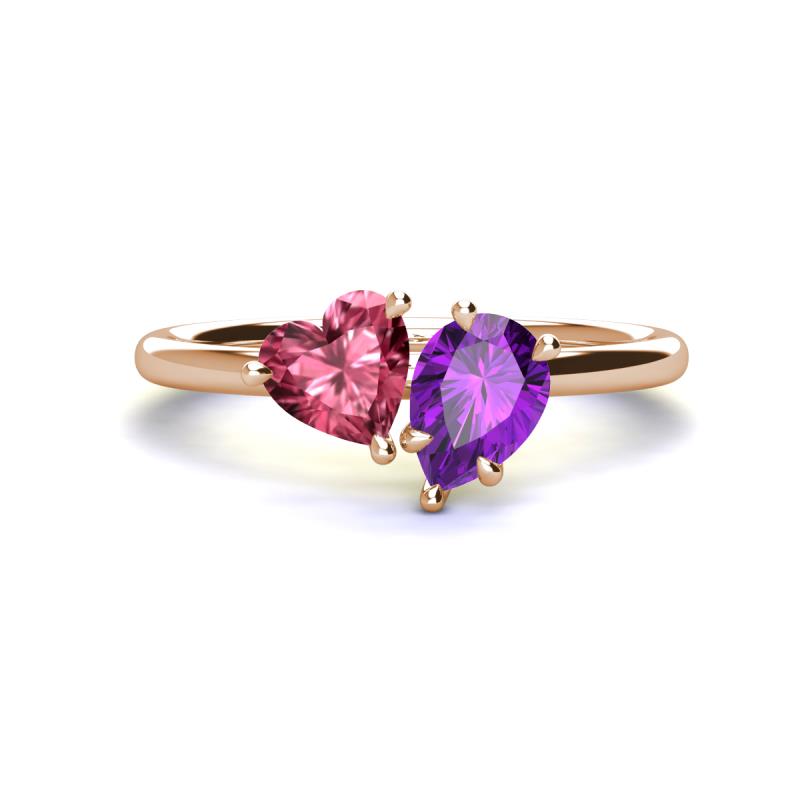 Sasha Heart Shape Pink Tourmaline & Pear Shape Amethyst 2 Stone Duo Ring 
