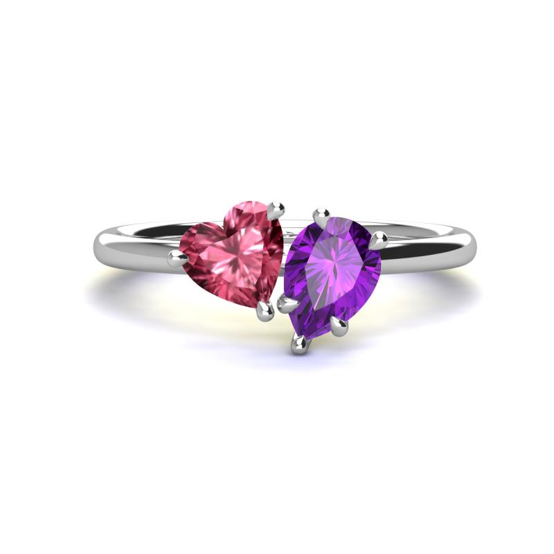 Sasha Heart Shape Pink Tourmaline & Pear Shape Amethyst 2 Stone Duo Ring 