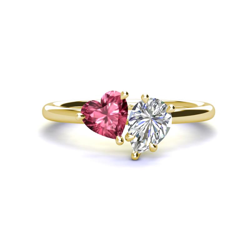 Sasha Heart Shape Pink Tourmaline & Pear Shape Forever One Moissanite 2 Stone Duo Ring 