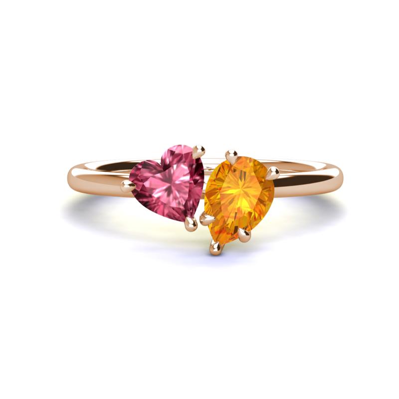 Sasha Heart Shape Pink Tourmaline & Pear Shape Citrine 2 Stone Duo Ring 