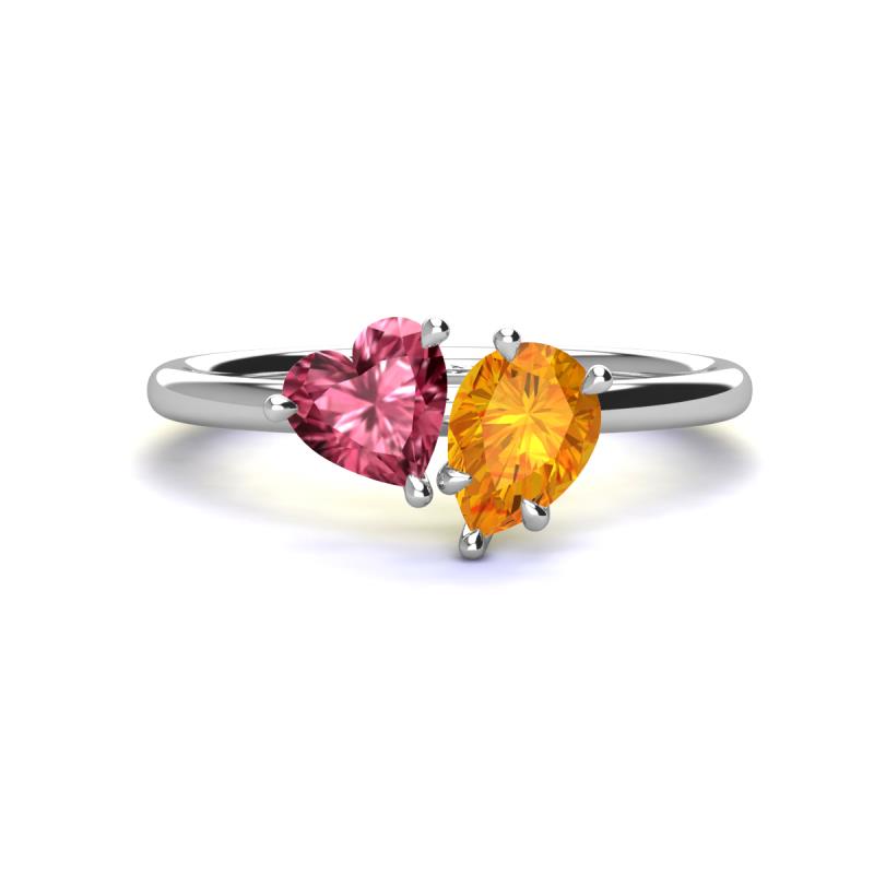 Sasha Heart Shape Pink Tourmaline & Pear Shape Citrine 2 Stone Duo Ring 