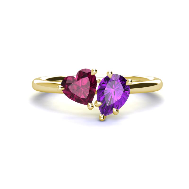 Sasha Heart Shape Rhodolite Garnet & Pear Shape Amethyst 2 Stone Duo Ring 