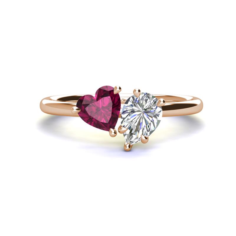 Sasha Heart Shape Rhodolite Garnet & Pear Shape Forever One Moissanite 2 Stone Duo Ring 