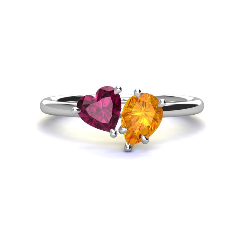 Sasha Heart Shape Rhodolite Garnet & Pear Shape Citrine 2 Stone Duo Ring 