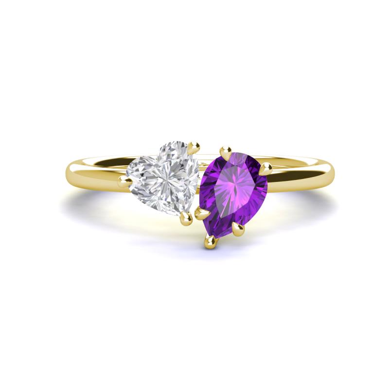 Sasha Heart Shape Lab Created White Sapphire & Pear Shape Amethyst 2 Stone Duo Ring 