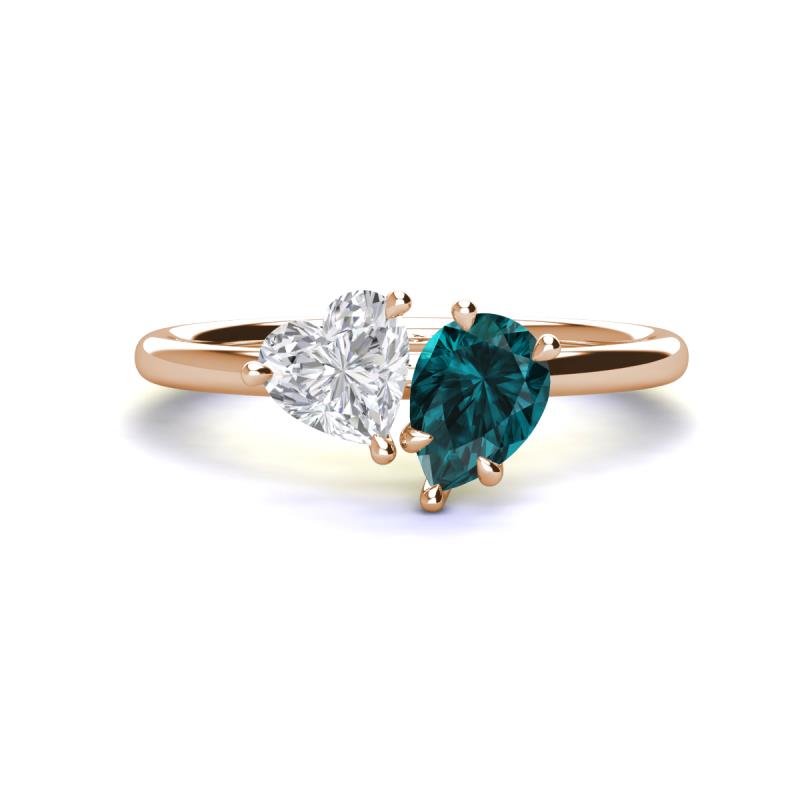 Sasha Heart Shape Lab Created White Sapphire & Pear Shape London Blue Topaz 2 Stone Duo Ring 