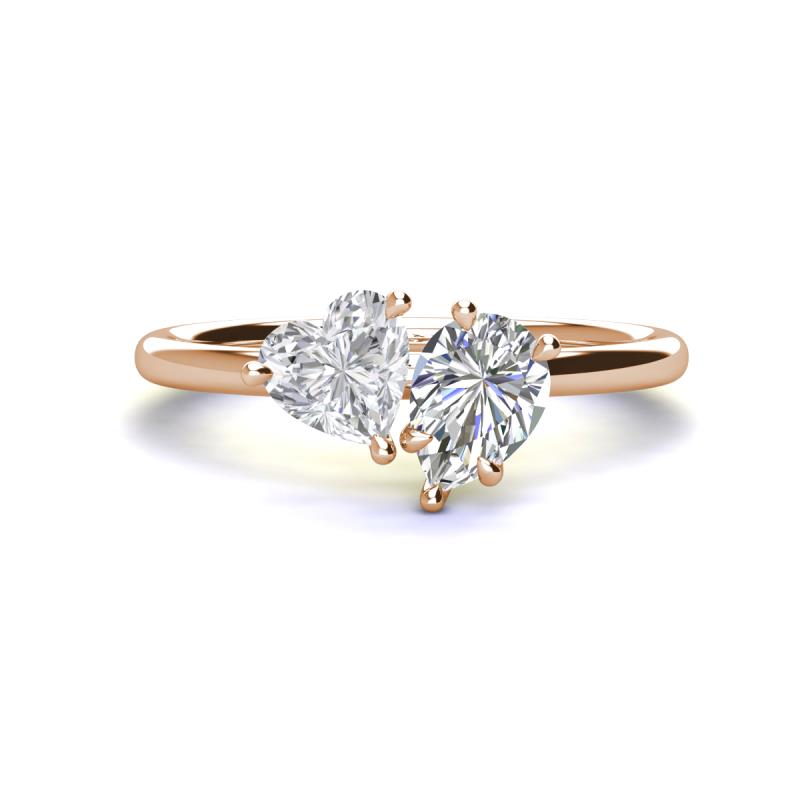 Sasha Heart Shape Lab Created White Sapphire & Pear Shape Forever One Moissanite 2 Stone Duo Ring 