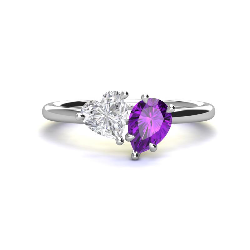Sasha Heart Shape Lab Created White Sapphire & Pear Shape Amethyst 2 Stone Duo Ring 